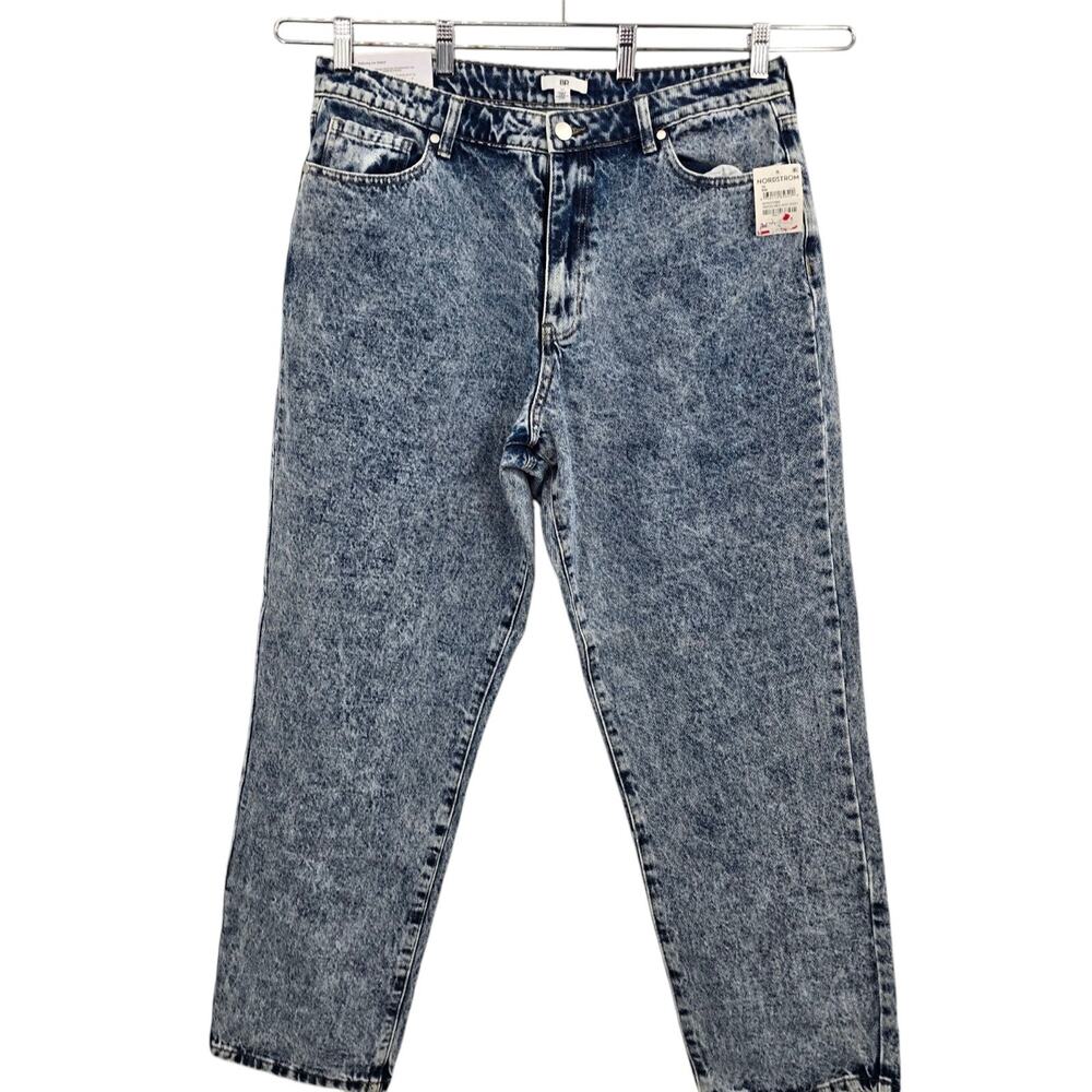 BP Jeans Womens Straight Mid Rise 34 Blue Acid Wash Stretch Slim Boyfriend